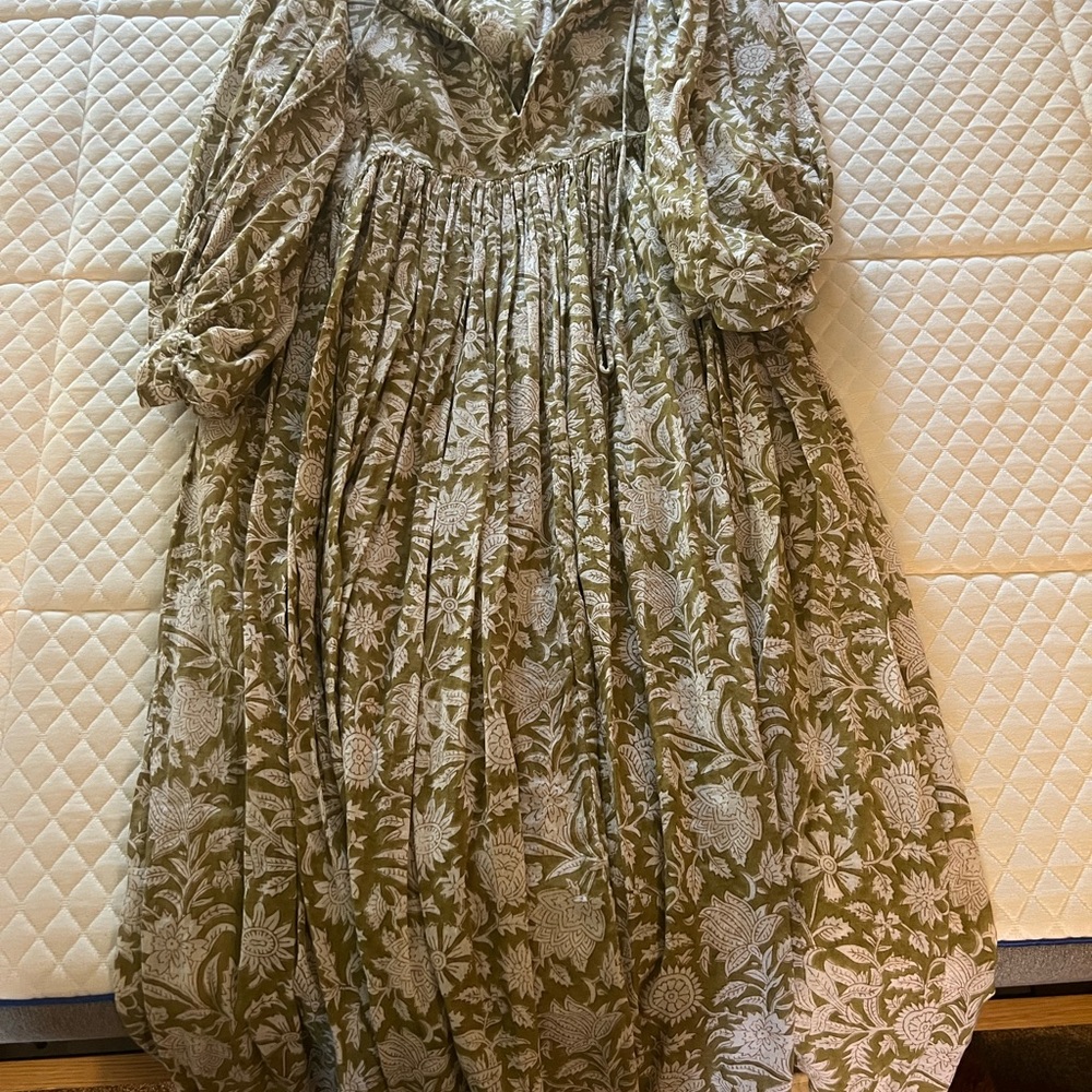 Daughters of India Olive and Cream Midi Dress